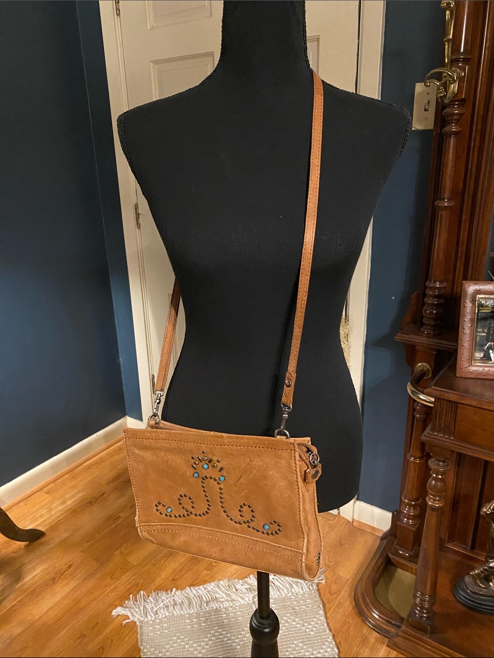 the SAK Women’s Tan Leather Crossbody Bag with Stud Detail